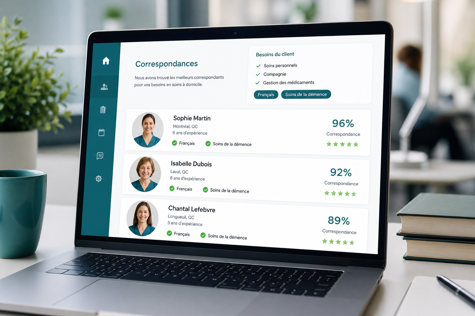 PSW Match Master dashboard showing caregiver matches